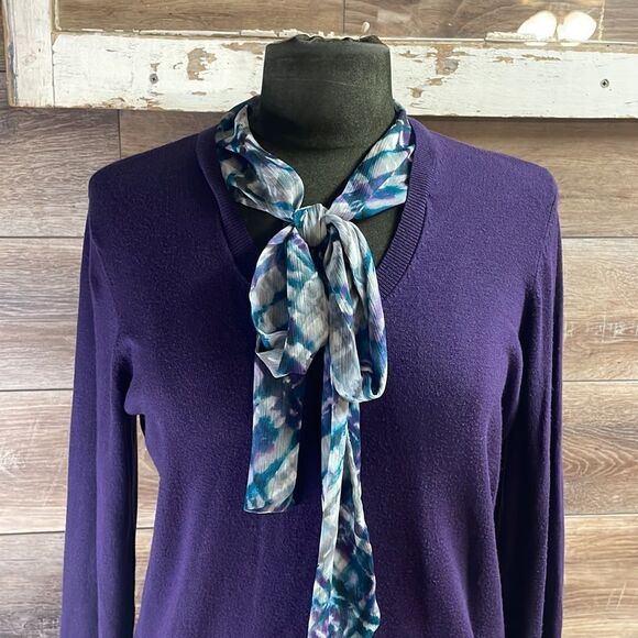 Liz Claiborne Classy Petite Ladies Sweater w/ attch’d scarf Purple&Teal Size PL - Picture 2 of 6